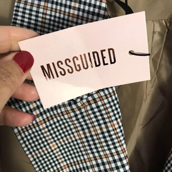 Miss Guided Brown Checkered Long Coat Size 10 - Picture 10 of 12